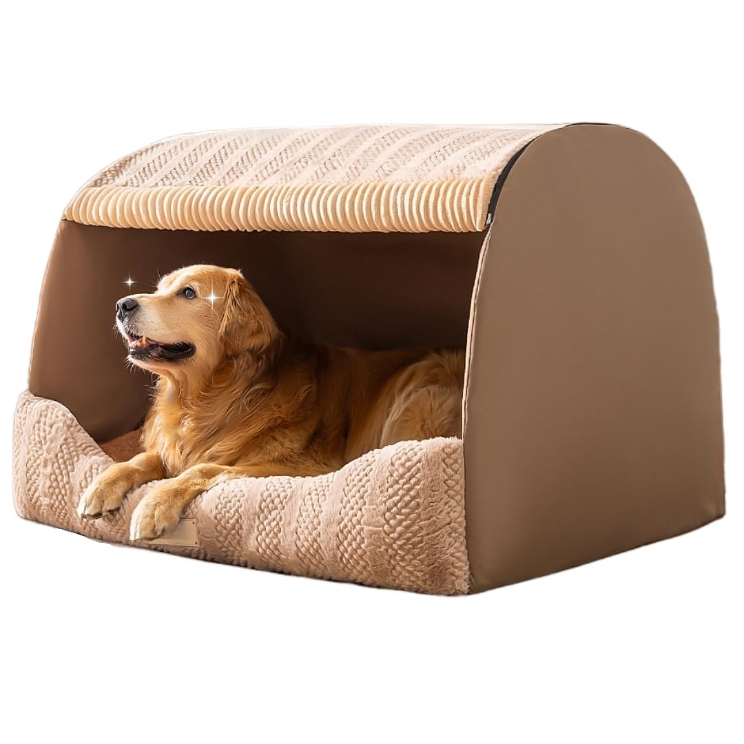 Extra große Hundehütte für den Innenbereich, Memory-Schwamm, gemütliches Hundebett, Haustierschlafhaus, Hundehöhle für Hunde, Katzen (Khaki, XL)