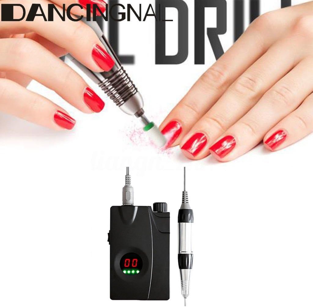 Black LCD Rechargeable Electric Nail Drill Machine Flie Cordless Manicure Pedicure Set