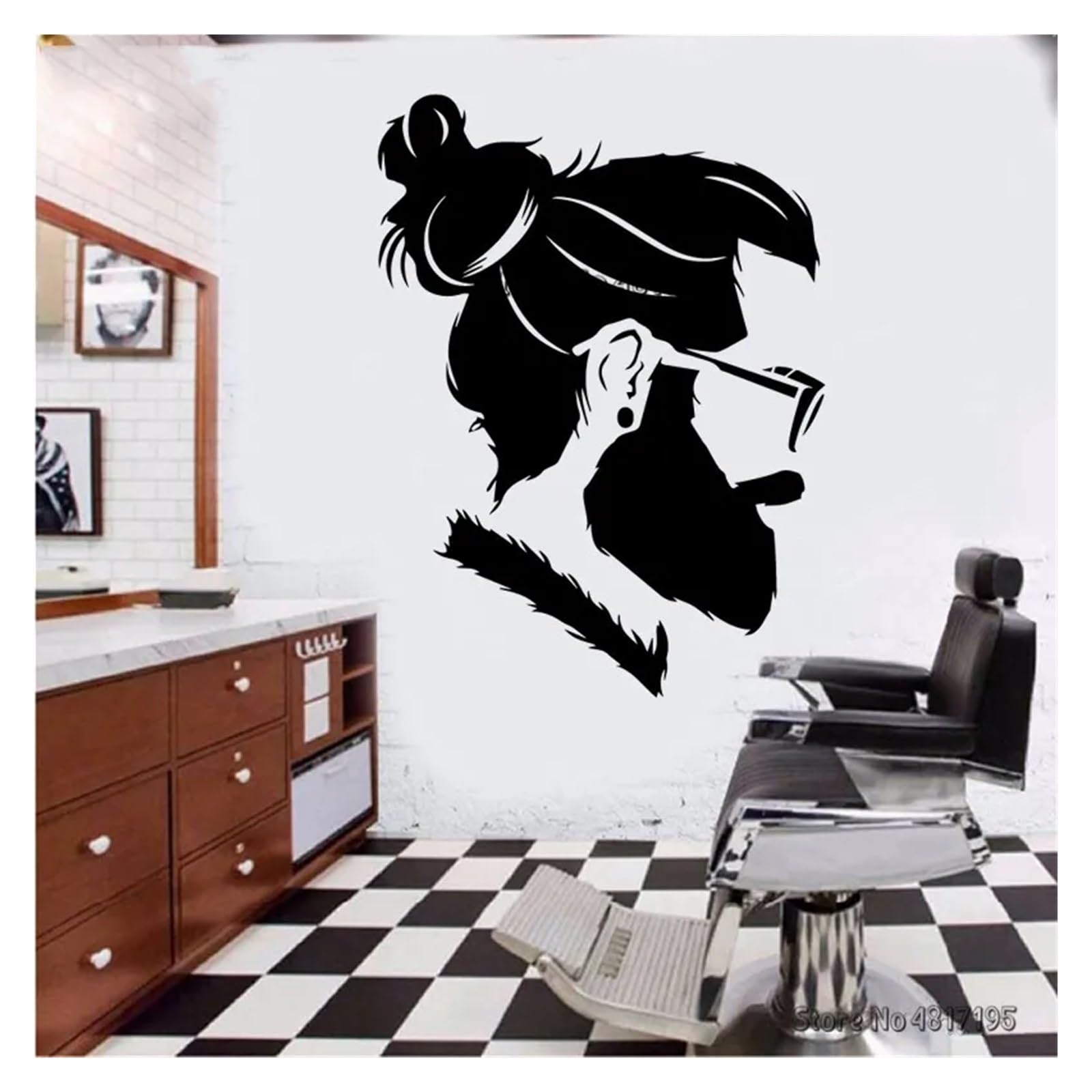 Haarschnitt-Wandaufkleber Für Barbershop – 34x57 Cm, Schwarz, Selbstklebend, Aus Vinyl