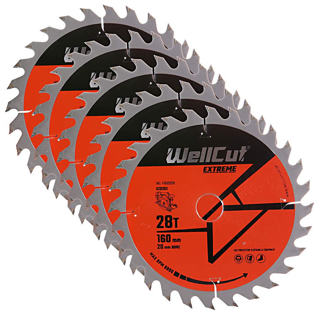 WellCut TCT Lot de 5 lames de scie 160 mm x 28 dents x 20 mm alésage pour Festool