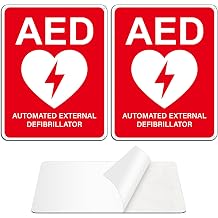 2 Pack AED Sign 10 X 7 Inch Aluminum AED Signs for Wall Self Adhesive Automated External Defibrillator Sign with 4 Pre-Drilled Holes for Business School Restaurant Hospital Office Public Place Red