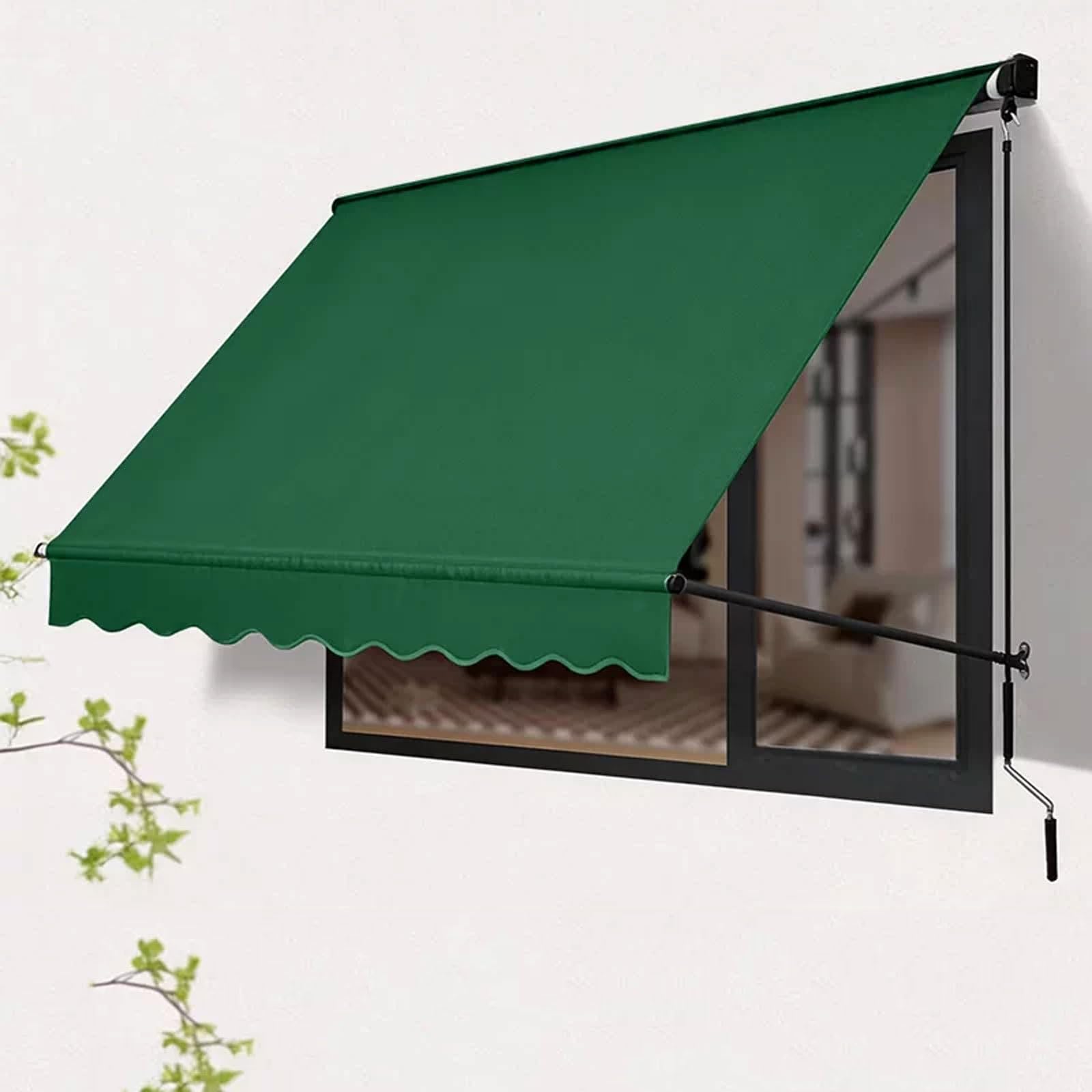 Retractable Awning with Manual Crank Handle Aluminum Frame Door Canopy UV Resistant Outdoor Manual Retractable Awning Cover(Green,1m/3.3ft)