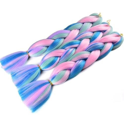 Miniatura 6 de Cabello trenzado jumbo para mujer, mezcla de extensiones de cabello de cuatro colores para trenzar, 24 pulgadas, colores arcoíris, fibra sintética