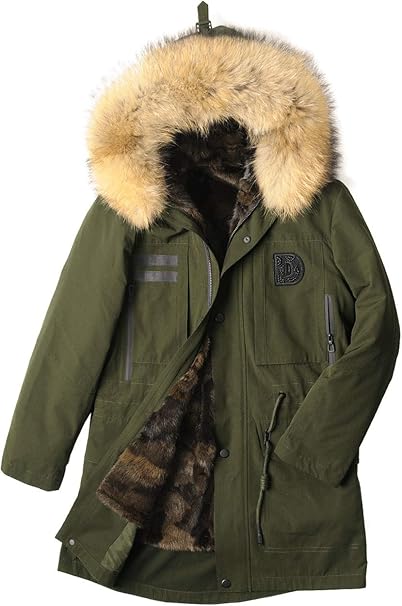 Amazon Haleine モッズコート メンズ ミンク ファー ライナー ラクーンファー トリミング フード付き コート ジャケット 通販