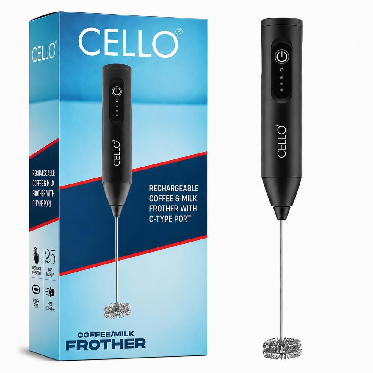 Cello Rechargeable Mini Hand Blender Milk Frother for Coffee with Dual Spring Whisk | Handheld Electric Foam Maker | 1-Year Warranty | Bonus Coffee Recipe Book Included-picture-25