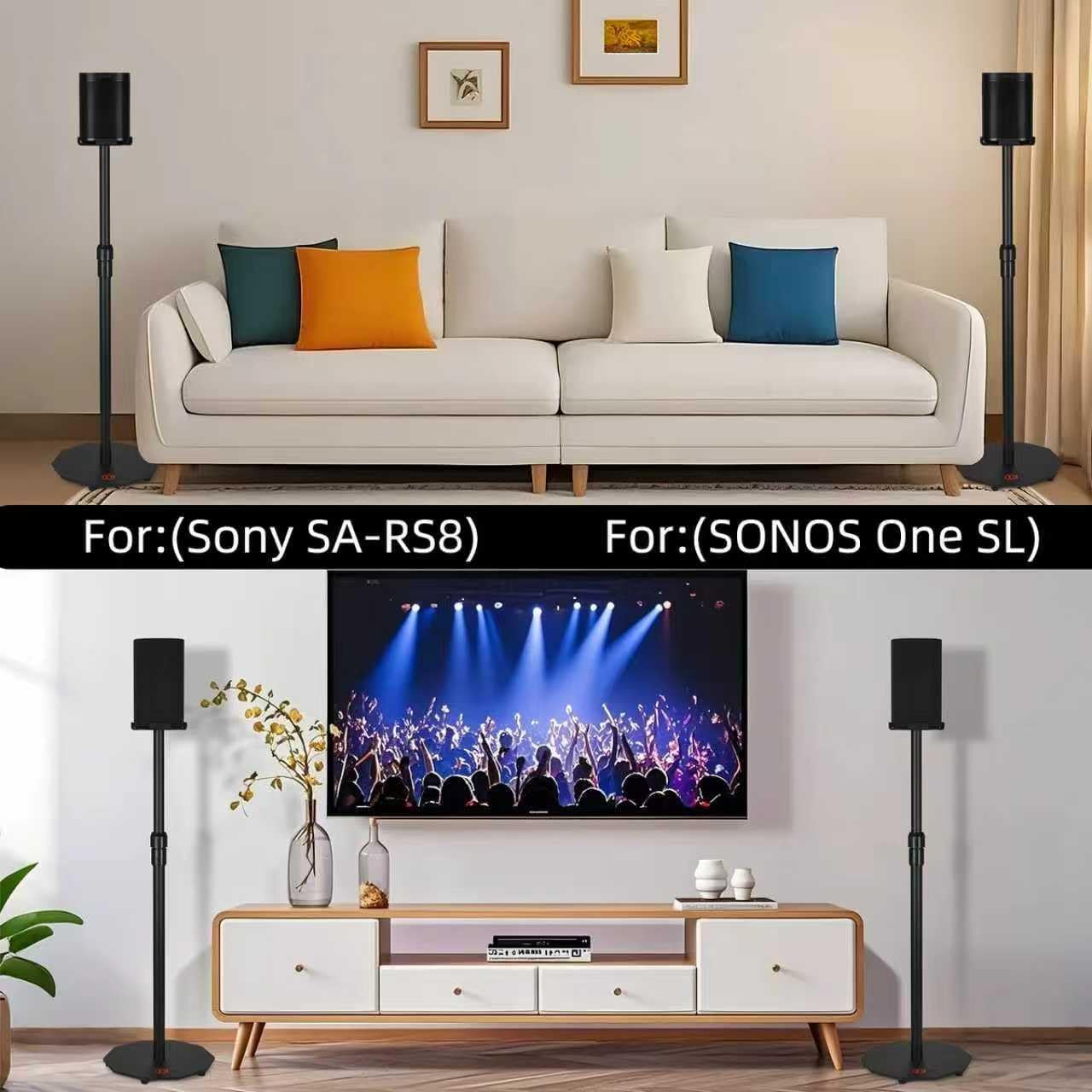 Adjustable Lift Stand Mount case for Sony SA-RS8 & Sonos One SL Portable Party Speaker, Heavy Base All Metal Construction Speaker Pole Stand (Black)