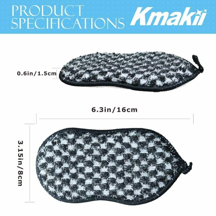 Image of KMAKII Bamboo Fiber Scrub Sponges, Non-Scratch & Durable,6.3 x 3.1 inches , Black, 4-Pack