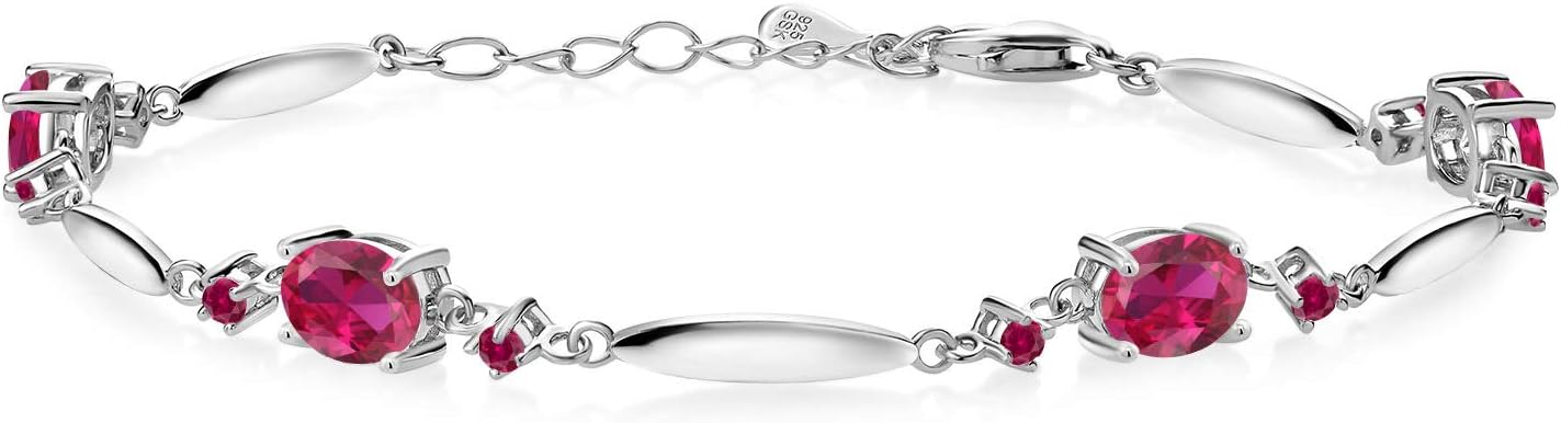 Gem Stone King 3-6 Cttw Gemstone Birthstone Tennis Bracelet For Women | 925 Sterling Silver | Oval 7X5MM and Round 2MM | 6 Inch + 1 Inch Extender | Fine Jewelry for Her Mom Wife