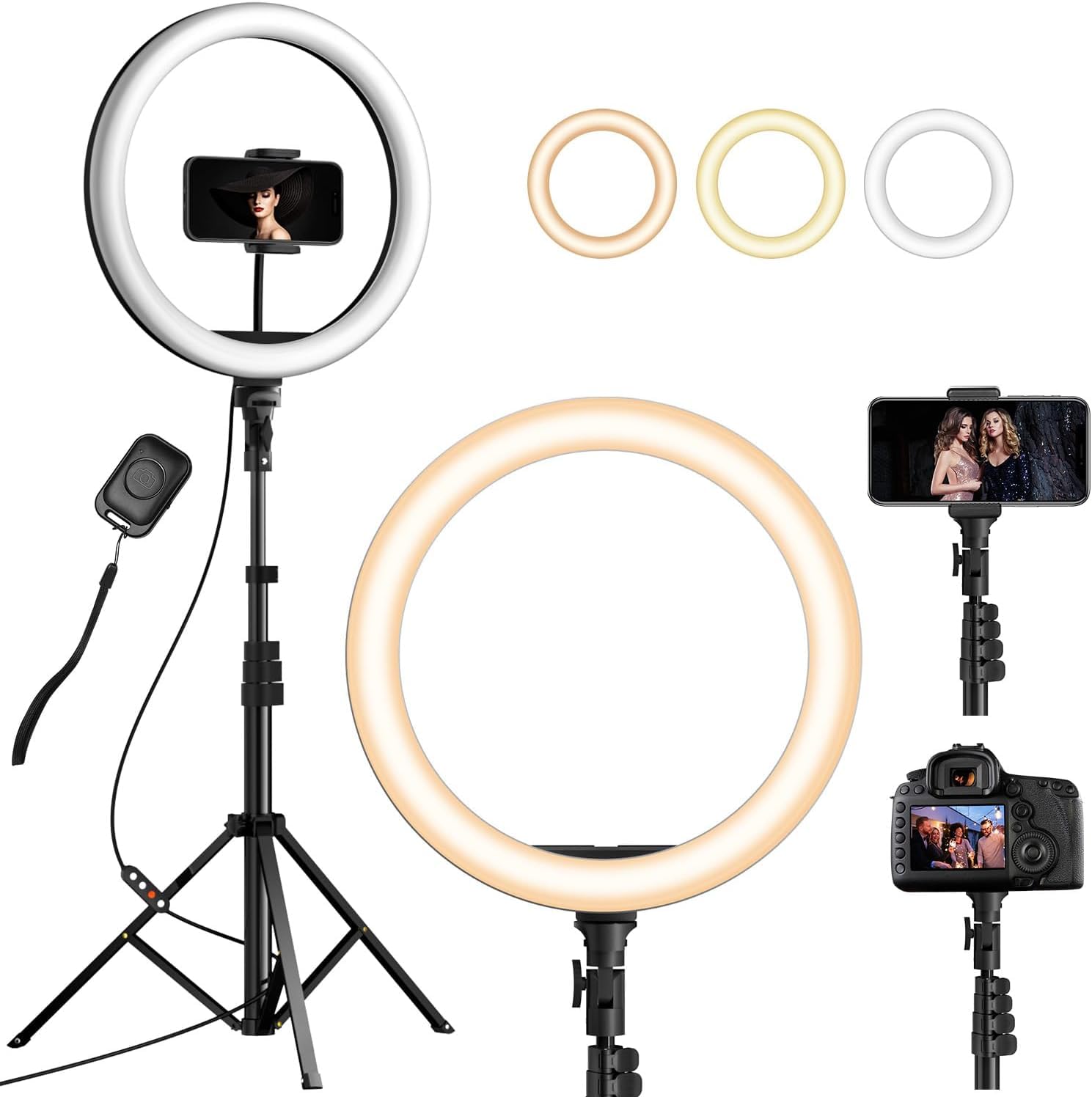 YOHOOLYO Ringlicht mit Stativ 12 Zoll Selfie Licht mit 163cm Aluminium-Dreibein 3 Lichtfarben und 10 Helligkeitsstufen fur Tiktok Selfie/YouTube Video/Make-up/Fotografie/Vlog