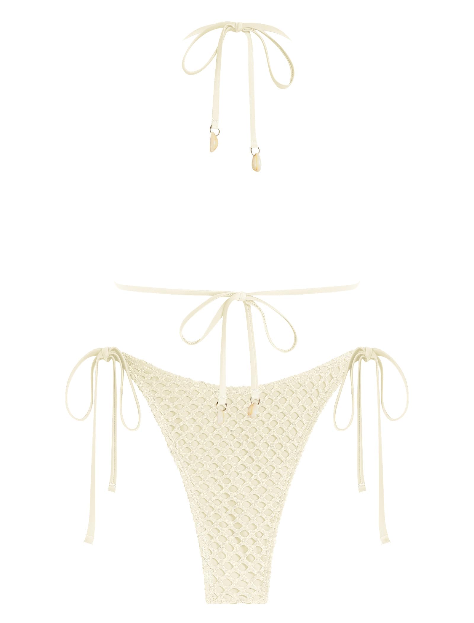 ZAFUL Maillot de bain deux pièces triangle pour femme avec filet de pêche noué sur le côté et string