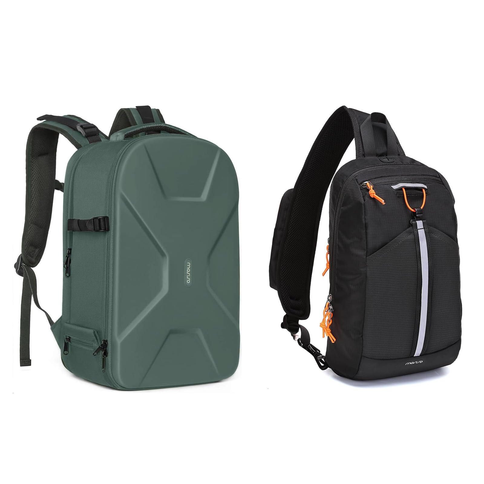 MOSISO Sling Bag RFID Crossbody Sling Backpack&Camera Backpack, DSLR/SLR Photography Camera Bag 15-16 inch Waterproof Hardshell Case with Tripod Holder&Laptop Compartment, Black&Emerald Green