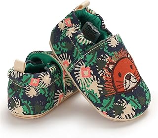 COSANKIM Infant Baby Boys Girls Slipper Soft Sole Non Skid Sneaker Moccasins Toddler First Walker Cirb House Shoes, 2-2.5 Years Toddler , 01 Green Lion