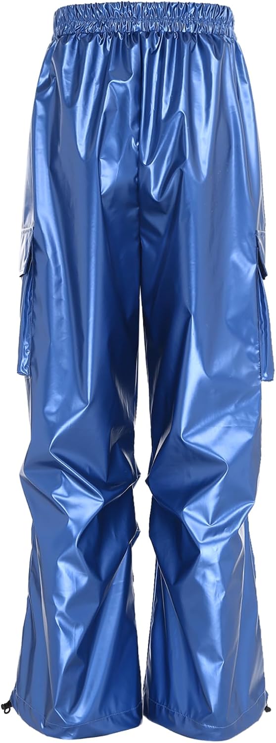 Hularka Women Metallic Shiny Pants Casual Shiny Sparkle Jogger Trousers Festival Disco Party Fancy Dress Costume