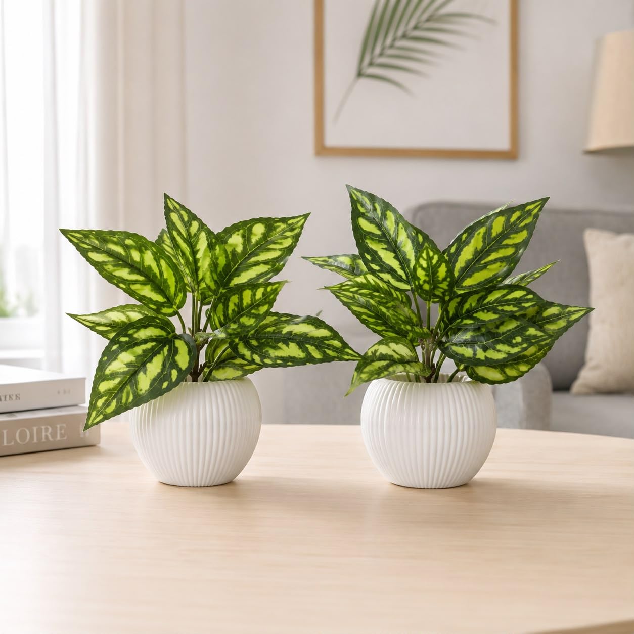 Artificial Aglaonema Plant with White Ribbed Pot – Realistic Faux Indoor Tabletop Plant for Home, Office & Living Room Decor (8.5 Inch)-image-15