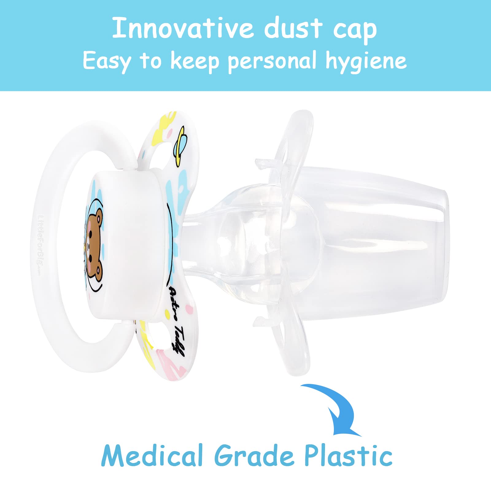 LittleForBig Bigshield Generazione-II Adulti Dimensioni Ciuccio Stampato 3 Paci Pack - Astro Babies Modello