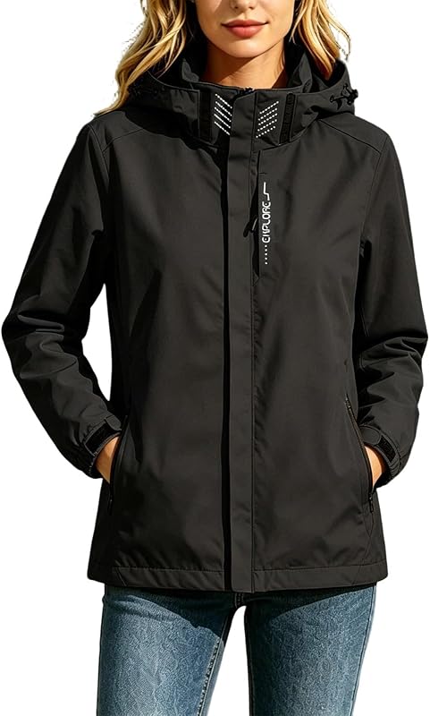 Womens Lightweight Waterproof Rain Jacket Hooded Outdoor Hiking Raincoat Windbreaker Hiking jacket with Pockets