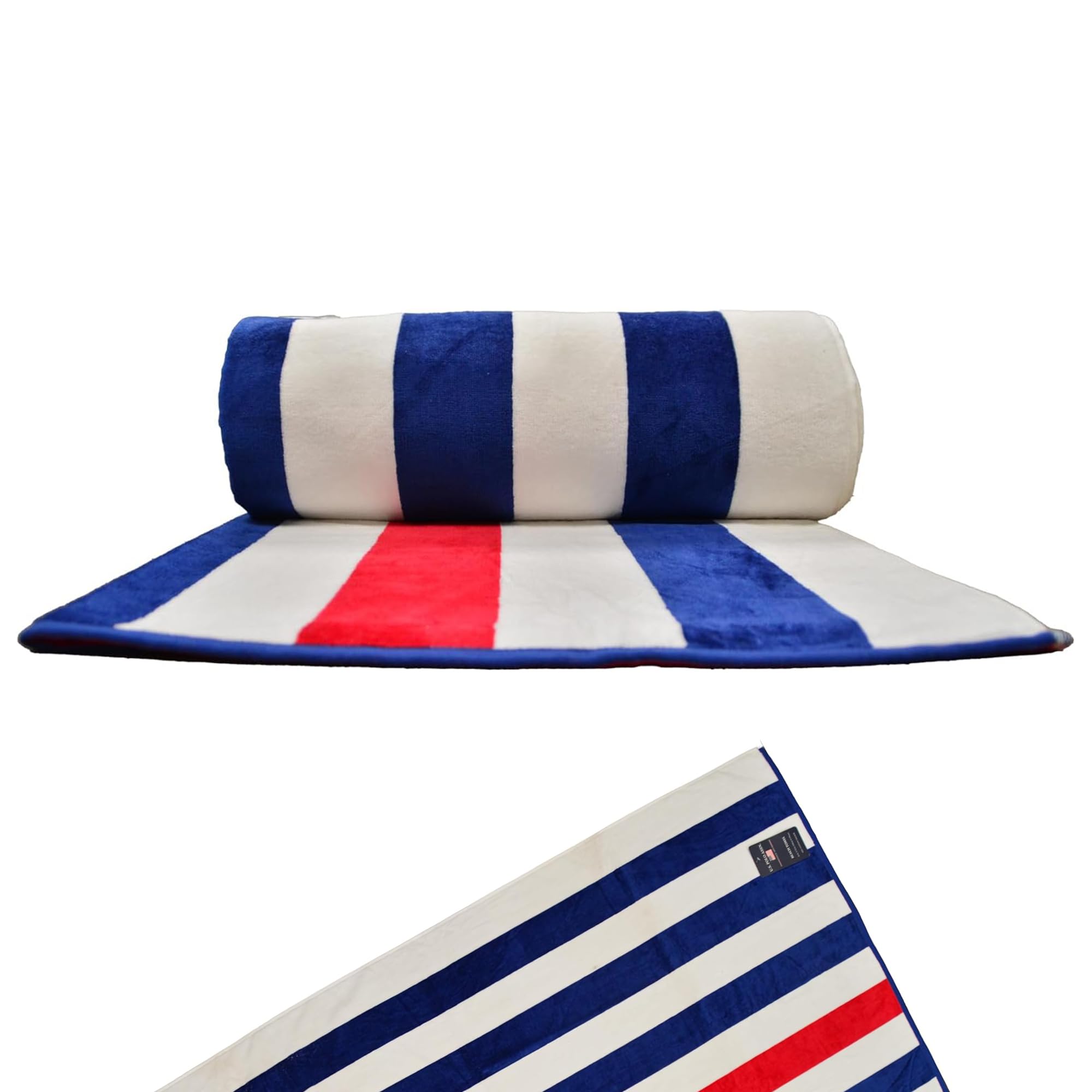 U.S. Polo Assn. Telo mare oversize (101,6 x 177,8 cm) a righe con design nautico - Lussuoso cotone felpato di qualità alberghiera per bagno, piscina - Cabana Stripe Navy/Rosso