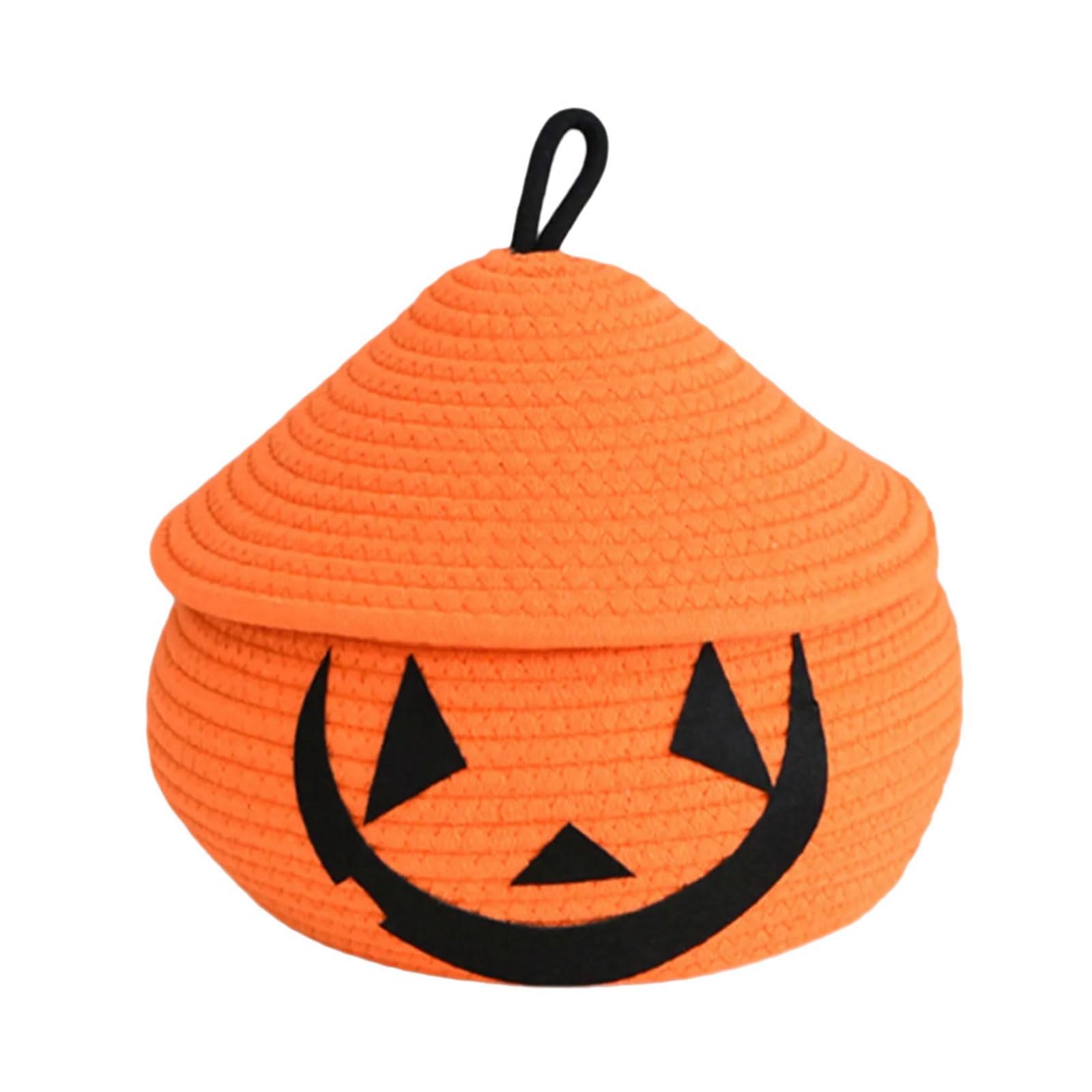 Peiiwdc Multicolor Handwoven Pumpkin Storage Basket With Lid, Cotton Rope For Halloween Tabletop Decor Pumpkin Shape Storage Basket