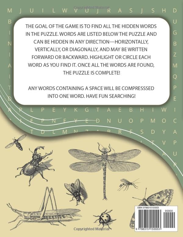 Insects Word Search Puzzle Book Adults Paperback – Large Print, March 22, 2025 - Image 3