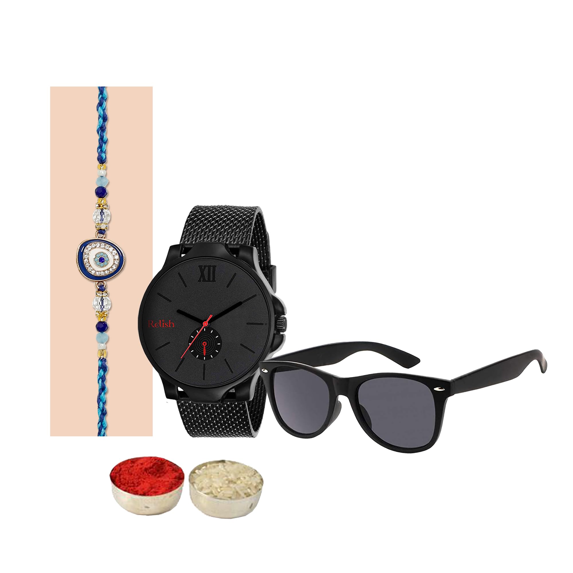 Relish Raksha Bandhan Rakhi Gift Combo for Brother - Watch, Sunglass, Rakhi, Roli Chawal Pack | Rakhi for Brother with Gift Combo Set (B0C5J6JLQ8) Amazon Price History, Amazon Price Tracker