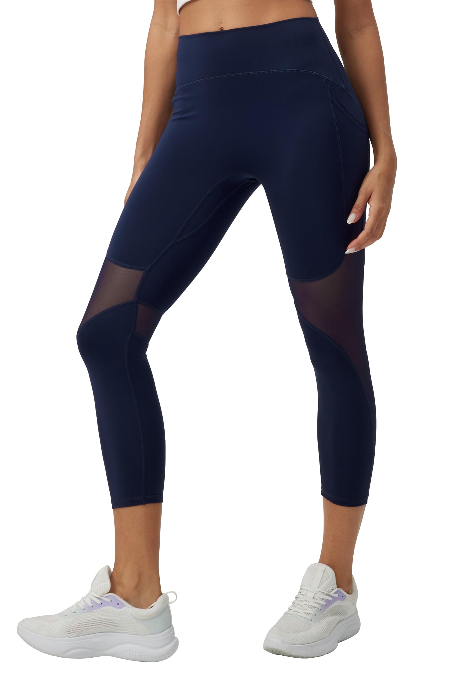 ONGASOFT High Waisted Yoga Pants for Women Running Workout Mesh Leggings Side Pockets Squat Proof Tummy Control