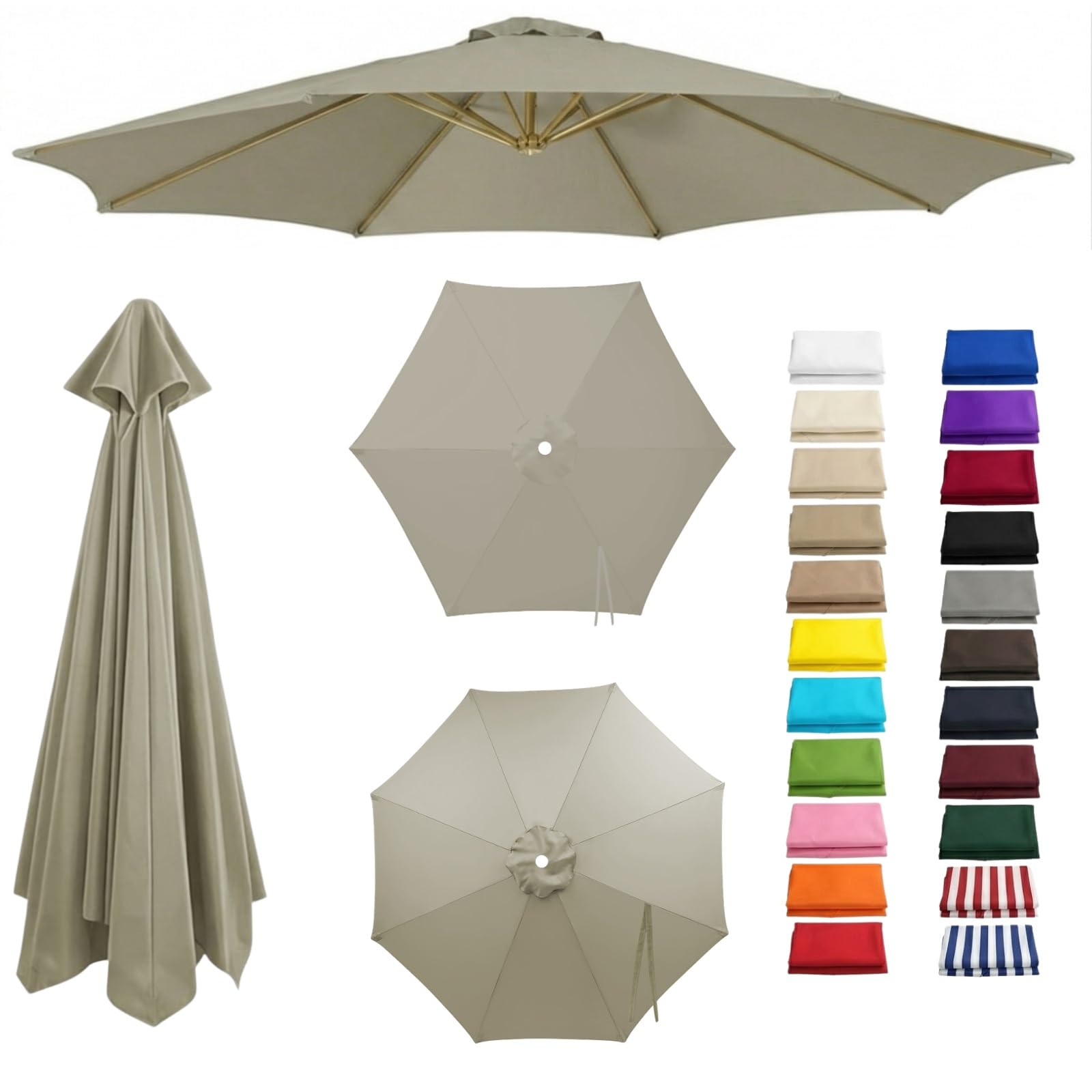Patio Umbrella Replacement Cover for Cantilever Sunshade 6/8 Arms, 2.0m 2.5m 2.8m 3.3m 4.0m Garden Parasol Canopy Fabric Waterproof, Umbrella Replacement Cover(Light Gray,8-RIBS-9.8FT/3.0m) โ image 1