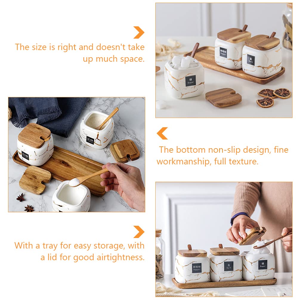 1 Set Barattoli per condimenti Portaspezie Contenitore per condimenti in Ceramica Rack Portaspezie Contenitore con Coperchio a Cucchiaio Vassoio per Cucina tè caffè Zucc