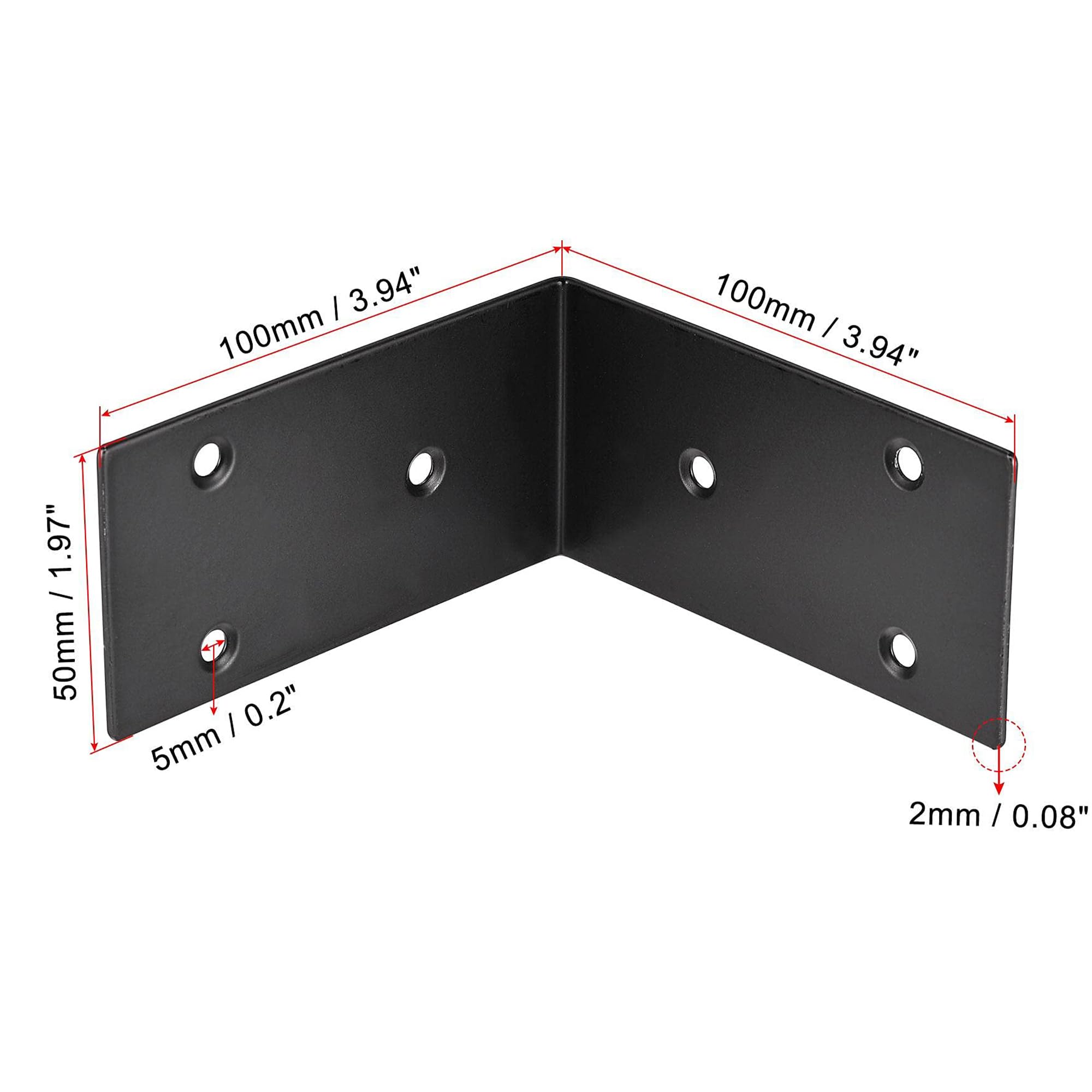 TA-VIGOR Heavy Duty L Brackets, 100x100x50mm Black Stainless Steel Corner Braces, 90 Degree Brackets with Screws - Image 2