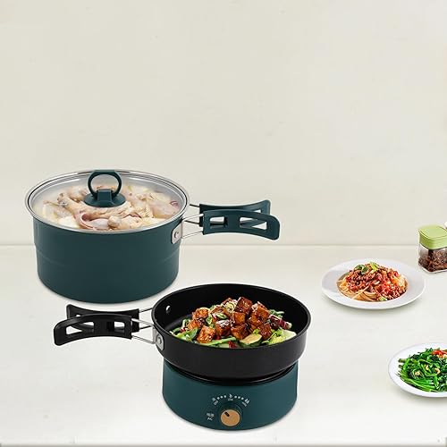 Miniatura 6 de Portable Electric Hot Pot  2-in-1 Non-Stick Hot Pot & Grill, 8-Temp Control, 304 Stainless Steel, Split Design for CampingDormCooking, 110V, Green