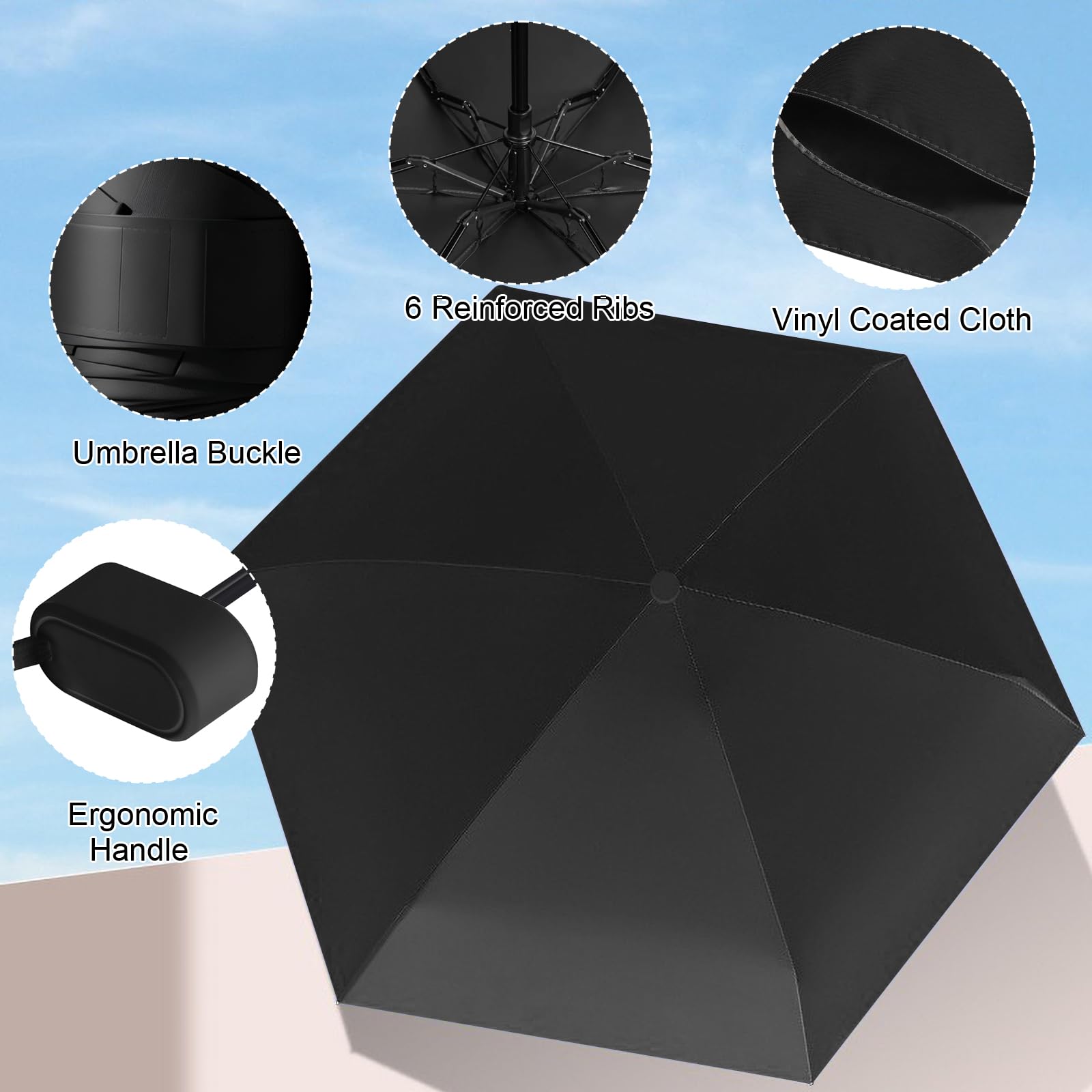 HCQC Ombrello Ultra Leggero Pieghevole - Mini da Viaggio con Protezione UPF 50+ - Impermeabile e Compatto, Ombrello Tascabile per Uomo e Donna - 3