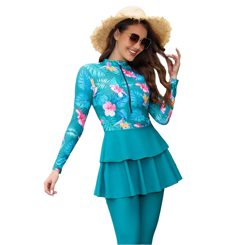 Muslim Swimsuit for Women Full Coverage Floral Burkini Modest Islamic Bathing Suit with Hijab Surfing Rash Guard Set