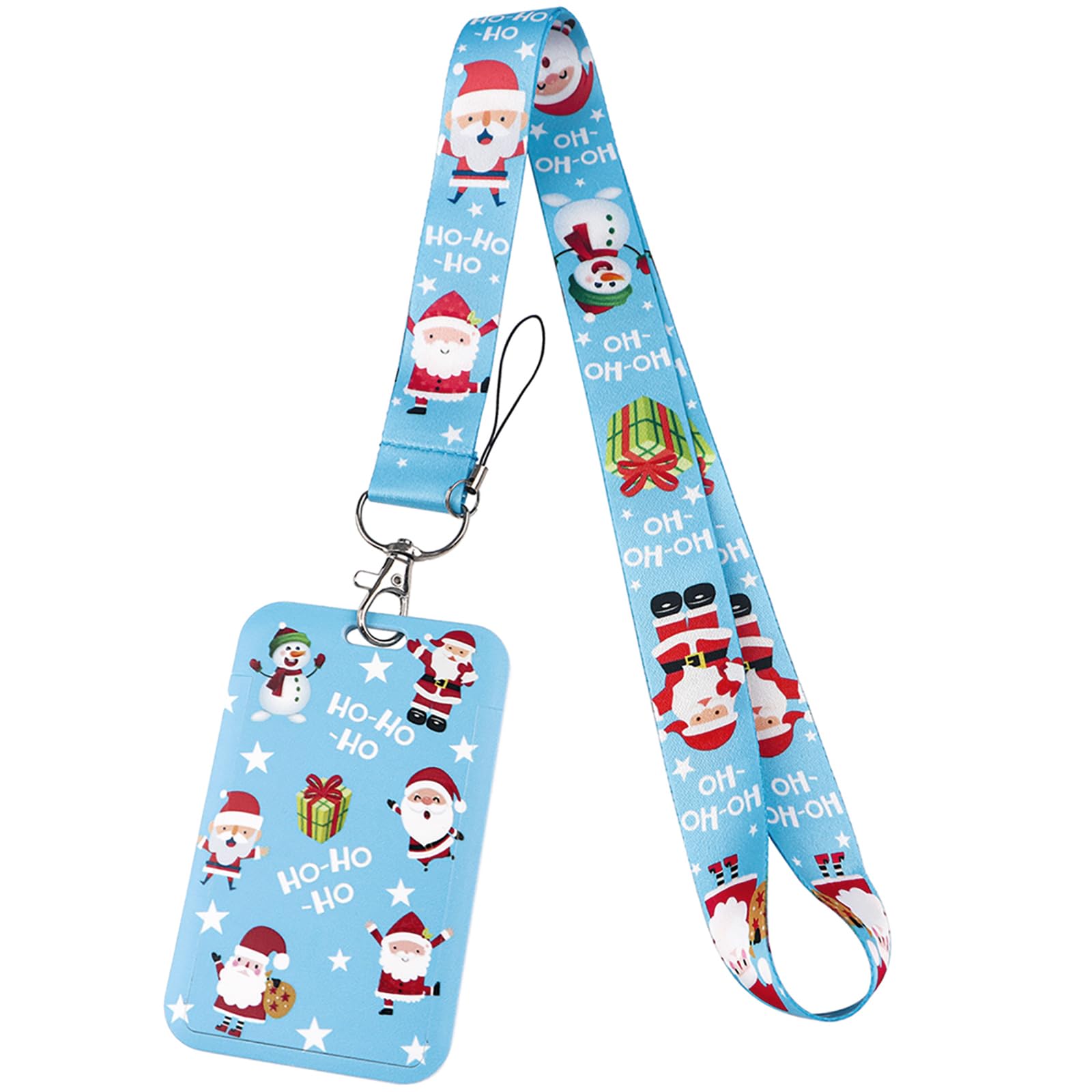 Juanooo Cute Blue Christmas Lanyard Badge Holder Santa Keychain Lanyard for Women Girls Kids Teachers for ID Badges & Keys Lovely Key Lanyard ID Holder for School Students — image 1