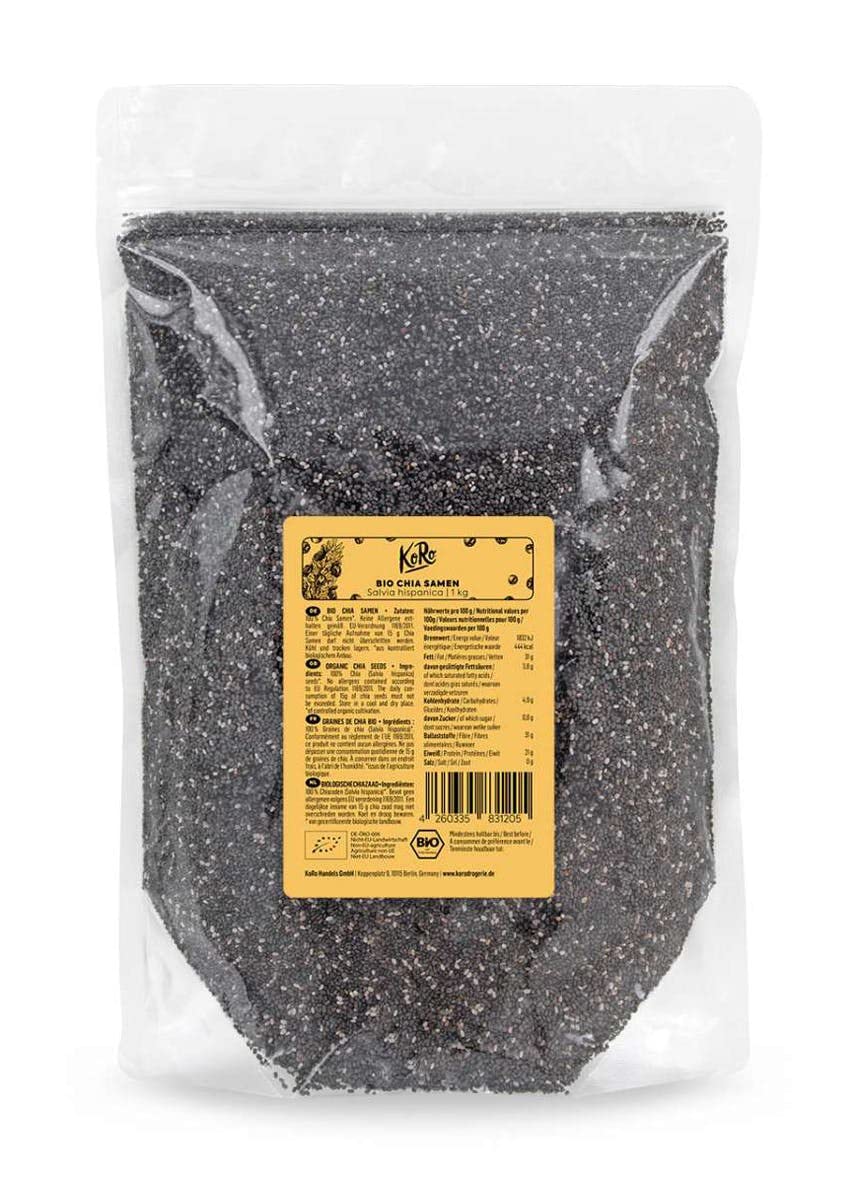 KoRo - Graines de chia bio | 1 kg - Super-aliment naturel - Issu de l'agriculture biologique – Riches en fibres – Source de protéines