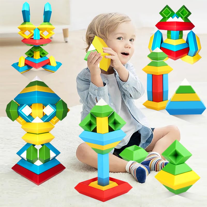 40 PCS Building Blocks Stacking Toys for Toddlers 3, 4, 5, 6 Years Old, Ideal Preschool Educational Toys and Montessori Toys, Perfect Educational Toys and Christmas Birthday Gifts for Kids