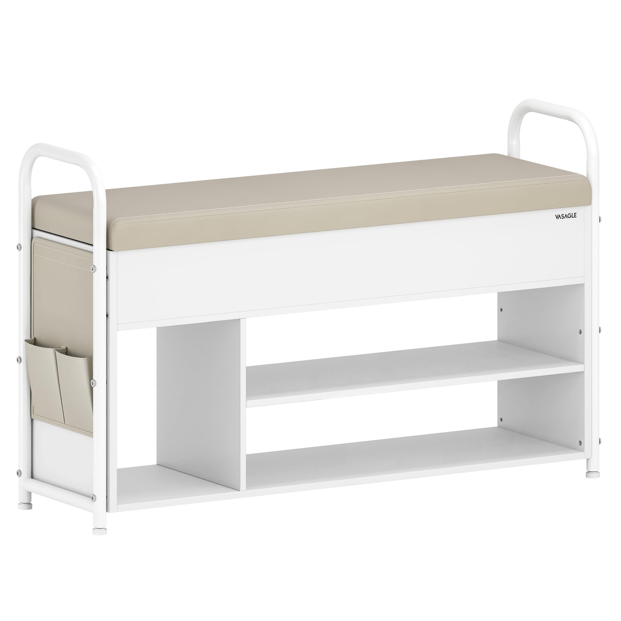 VASAGLE Shoe Bench, Shoe Rack, Entryway Furniture, Inner Storage Under The Lid, Cloud White and Cuppuccino Beige ULSB152W01