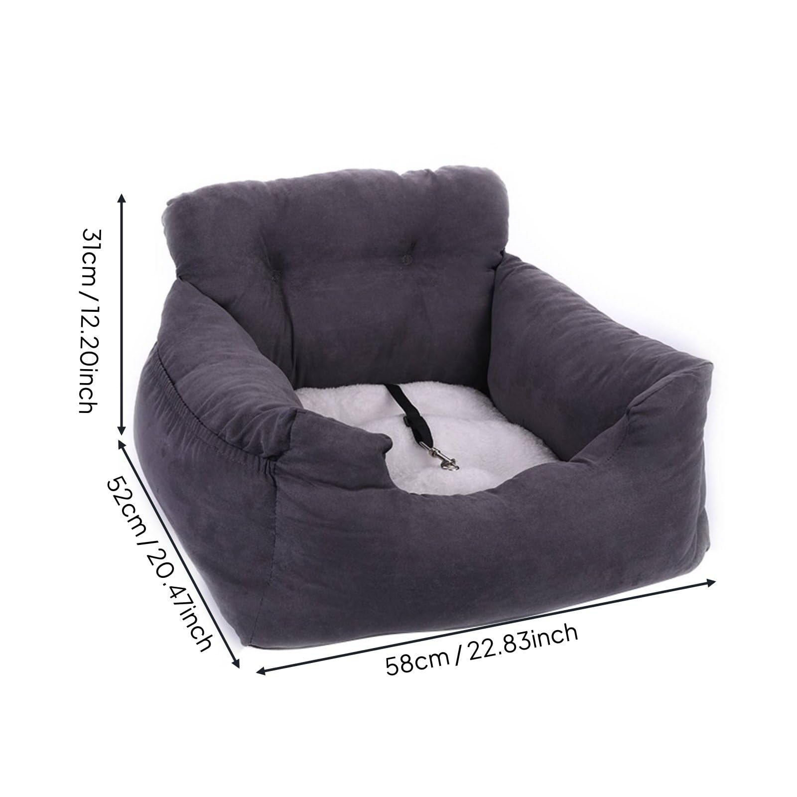 Vehicle Seat Cushion Cuccia da Viaggio Auto per Animali Domestici con Pelliccia Calda Strisce Regolabili Installazione Stabile su Console Centrale, color to 1, 58x52x31 CM