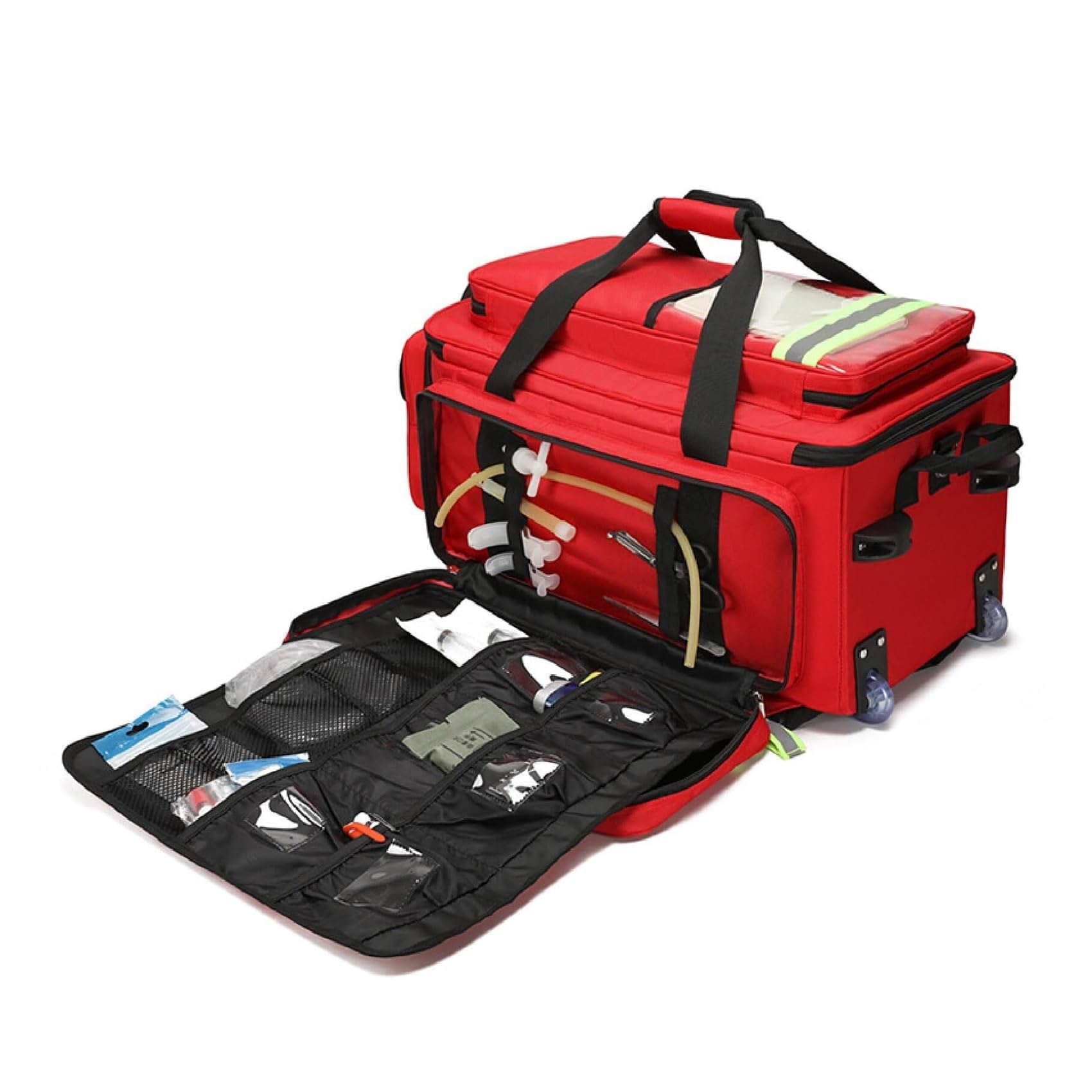 Bolsa de Kit de Primeros Auxilios con Ruedas, Maletín Trolley Grande para Suministros Médicos, Portátil con Bandas Reflectantes, Organizador para Casa, Trabajo y Aire Libre