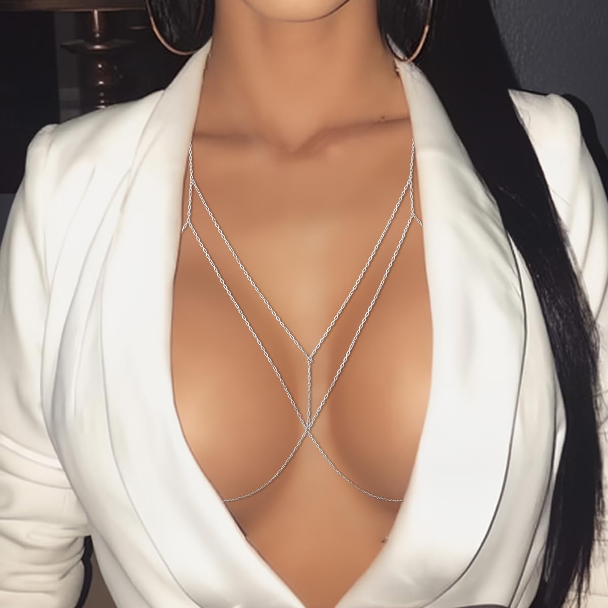 Chest Body Chains for Women 14K Gold Plated Sexy Layered Crossover Bikini Bra Chain Rhinestone Belly Waist Chain Adjustable Summer Beach Body Jewelry