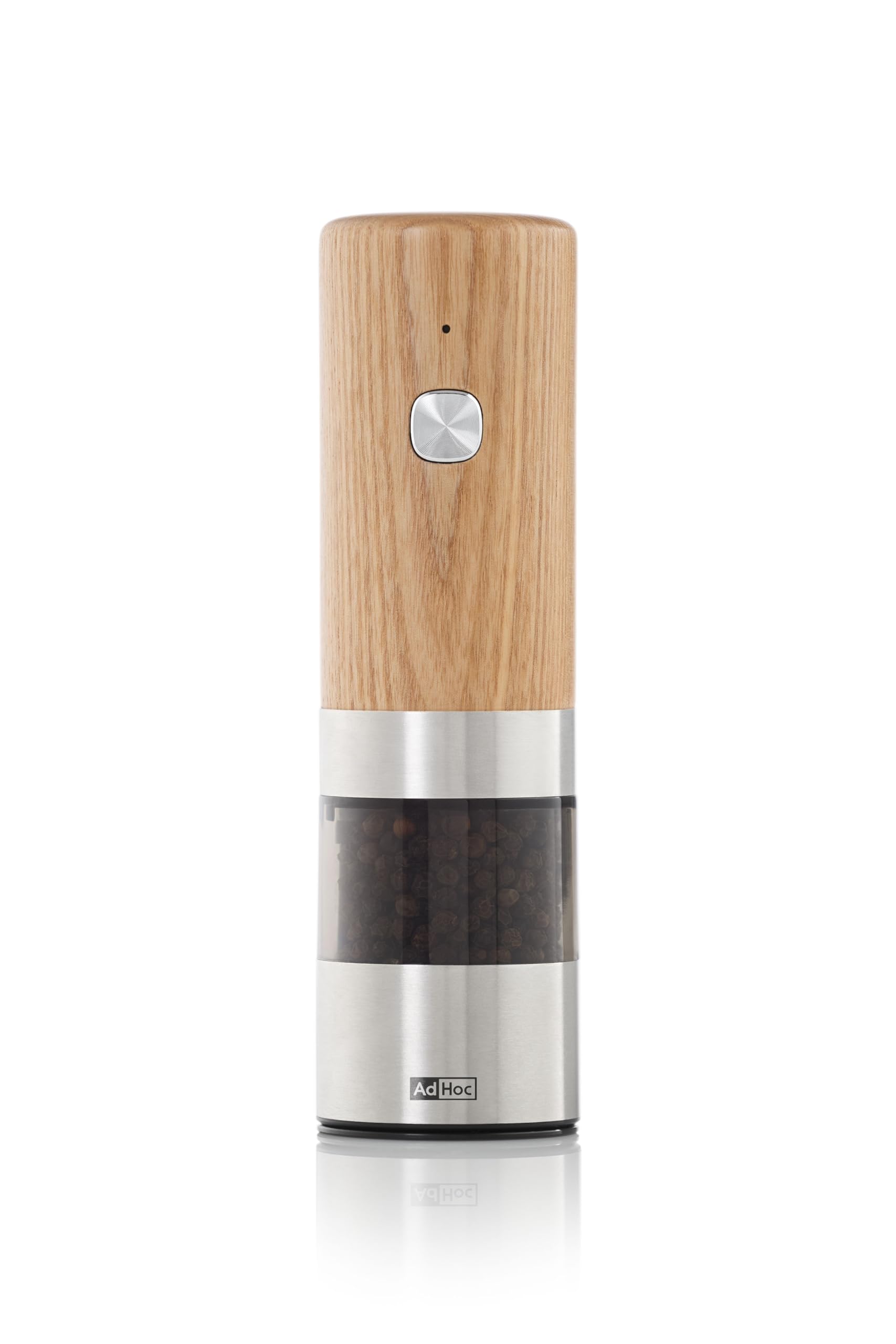AdHoc iMill, USB Rechargeable Salt/Pepper Mill, Adjustable Coarseness, LED Light, Ceramic Mechanism, Ash Wood