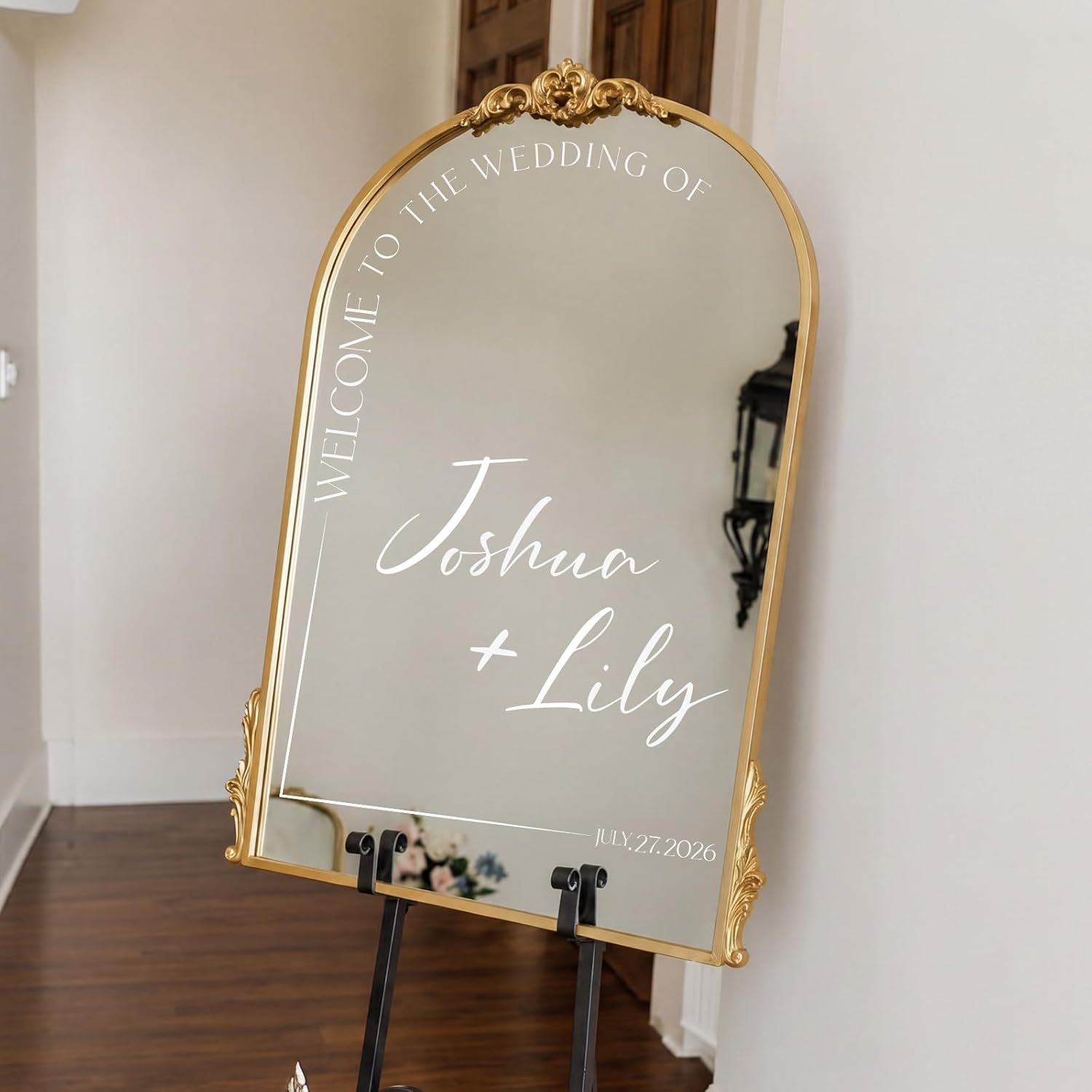 9 Sheet Personalized DIY Wedding Mirror Welcome Sign Decal UV Sticker with Bride and Groom Names Elegant Lettering for Wedding Marriage Bridal Shower Reception Wall Decor Event Signage