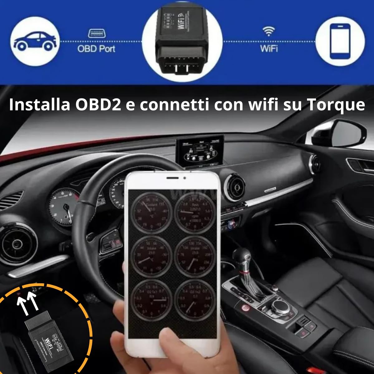 OBD2 WiFi ELM327 Computer per Diagnosi Auto OBD, Lettore obd2 Auto Diagnostica, Scanner Diagnostica Auto, OBD Diagnostico Multi Marche per Auto compatibile con dispositivi Wireless iOS Android Windows