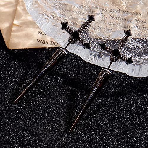 Gothic Sword Earrings for Women Goth Cross Sword Earrings Accessories Red Black Knife Earring Vintage Crystal Stud Earring Halloween Costumes4