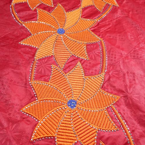 Image of HD African Bazin Riche Maxi Dress for Woman Traditional Embroidery Dashiki Dresses with Head Wraps