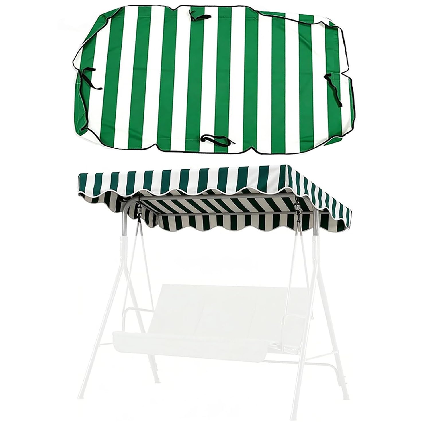 YCXHGK 63×43.3in 76.8×45.3in Outdoor Striped Swings Canopy Replacement, Striped Porch Swing Top Cover, Universal Patio Swing Canopy Shade(Green,190x120cm/74.8x47.2in)