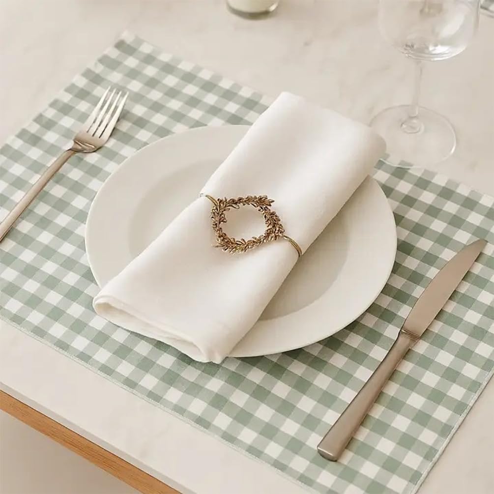 Fennco Styles Handmade Checkered Reversible Placemats 14" W x 20" L, Set of 4 - Sage Checked Farmhouse Table Mats for Dining Table, Banquets, Family Gathering and Special Occasion