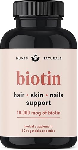 Vitaminas para el cabello – Biotina 10000 mcg con vitamina A, E, C, D y adaptógenos para apoyar el cabello, la piel y las uñas – Suplemento de