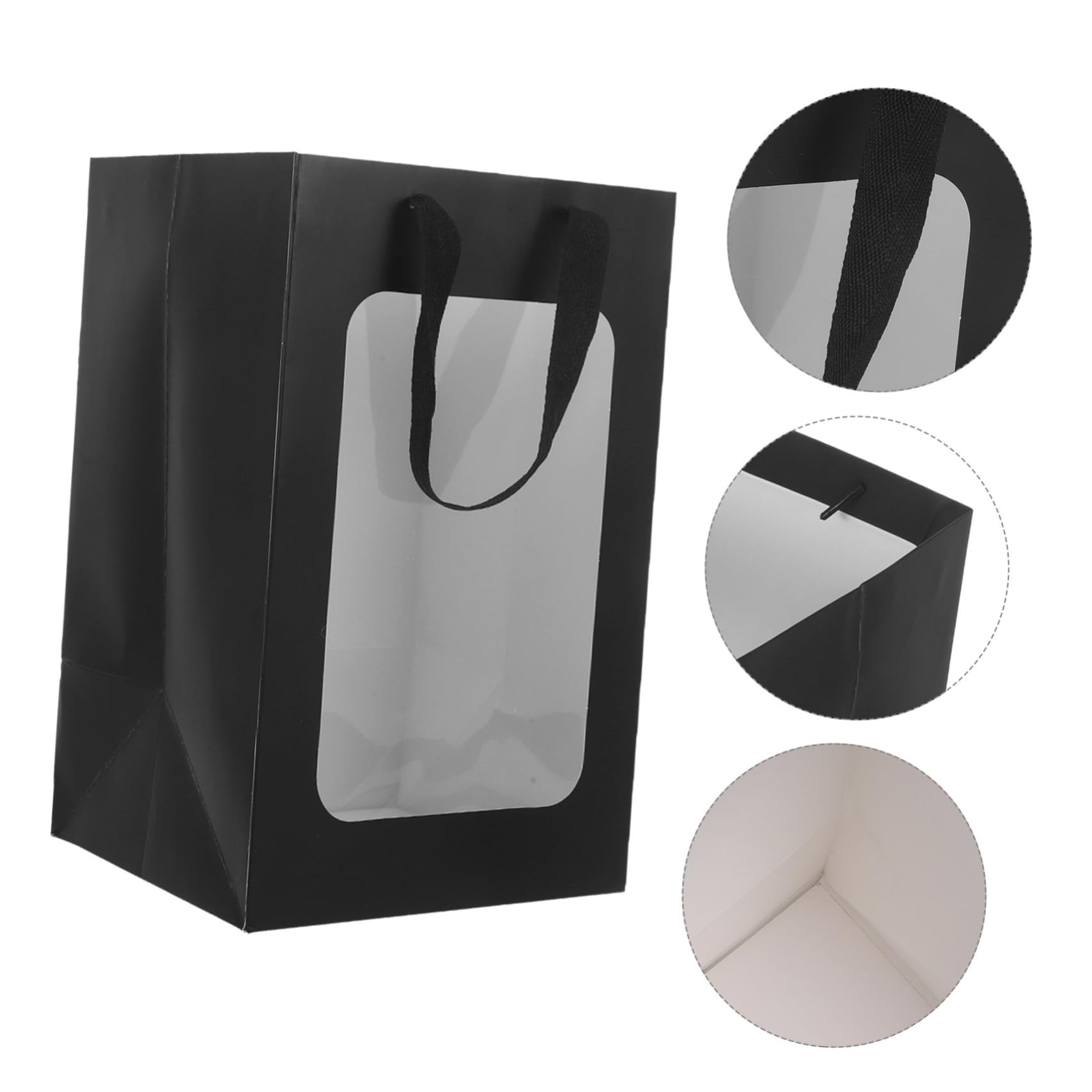 TOPBATHY Geschenktüten mit Sichtfenster und Henkel 10 Stück Papier Schwarz für Blumensträuße und Partys Leicht zu Tragen