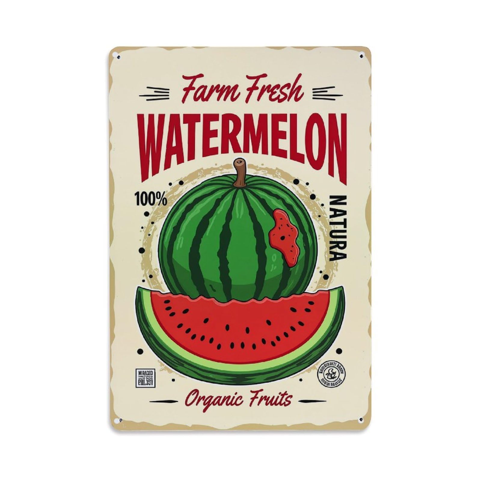 Jdfenggu Vintage Watermelon Slice Green Rind Red Flesh Retro Metal Tin Sign, Decor Art Poster For Bar, Home, Man Cave, Kitchen, Laundry Room Gift 8X12inch