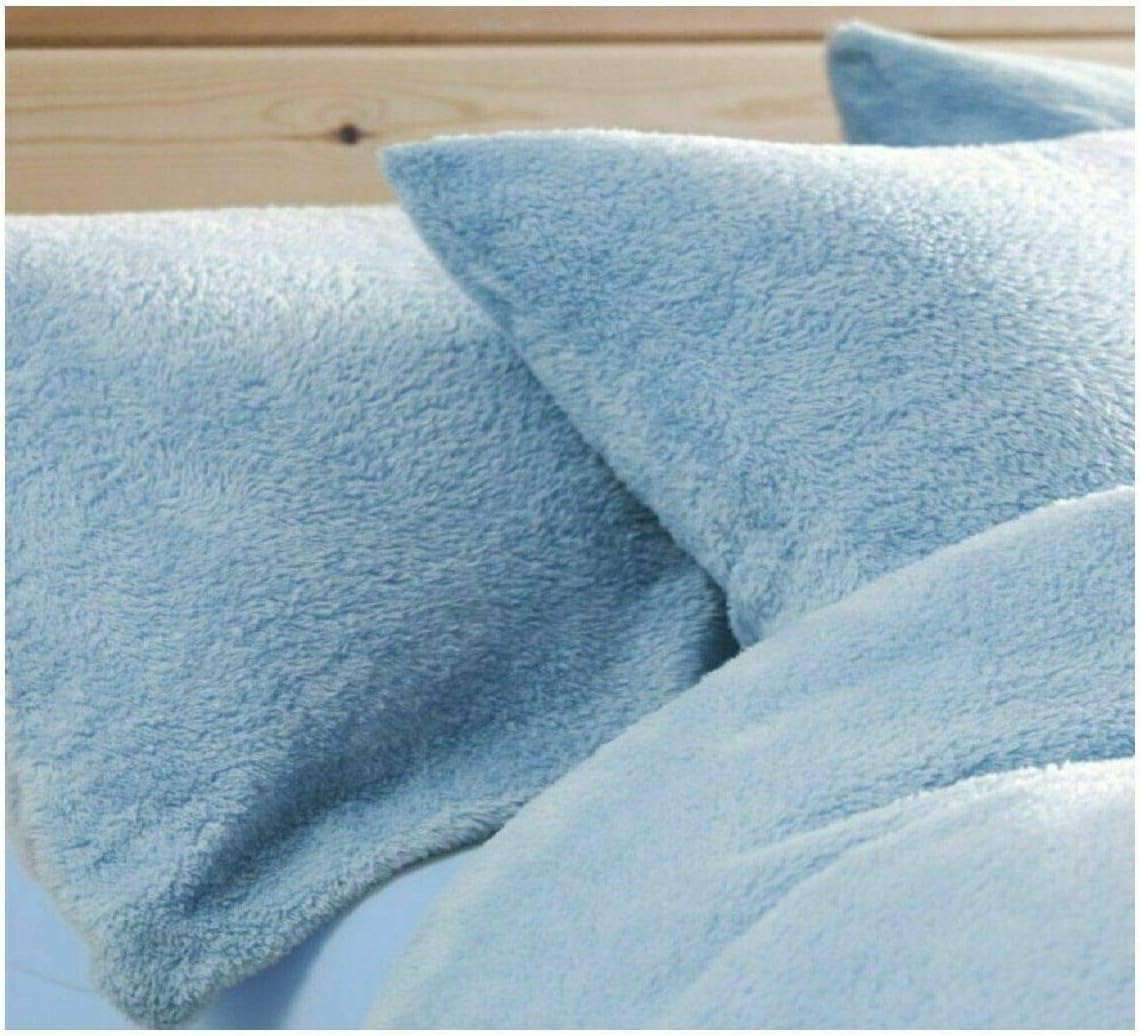 Bluemoon Bedding Blue Teddy Bear Pair Pillowcases Warm Cosy Soft Plush Fleece Pillow Cases Plain Thermal Warm Soft Cases Pair (Blue)