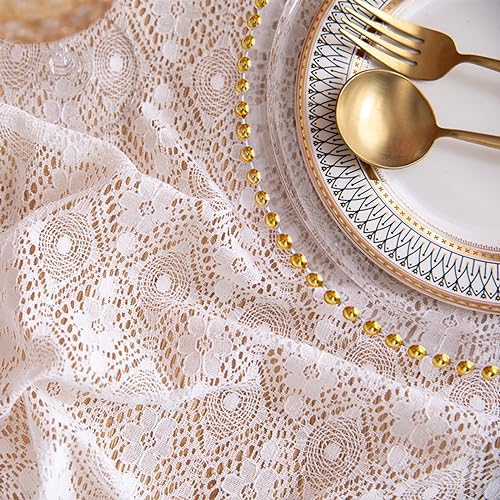 Nappe dentelle floral blanc 150x220 cm KnSam coton rectangulaire - 7